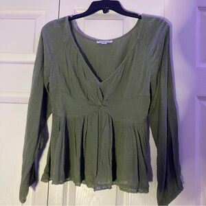 American Eagle Outfitters Olive Green Babydoll Blouse